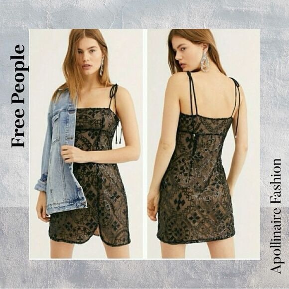 Free People Black Lace Mini Dress - Picture 2 of 7
